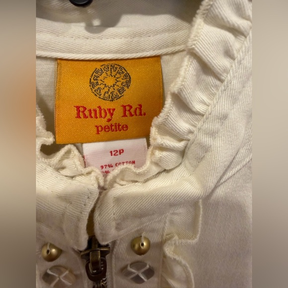 Ruby Rd. Cream Jacket with Ruffled Collar - Picture 3 of 4